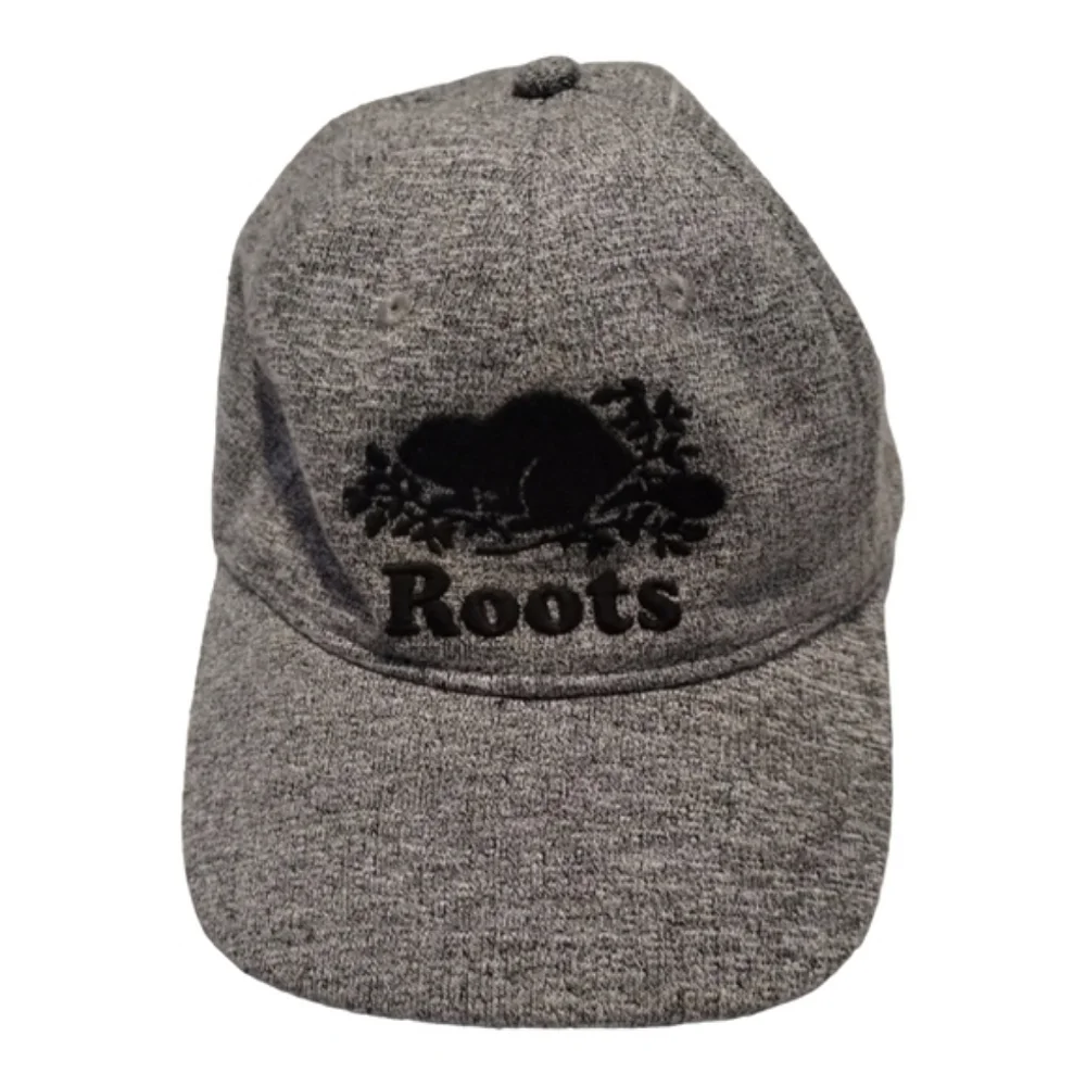 Roots Kids Adjustable Hat Baseball Cap Printed Logo Beaver Black Grey Youth‎ S/M